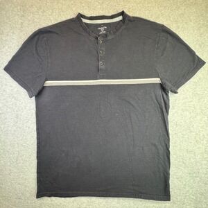 Claiborne Mens XXL Slim Fit Stretch Henley T-Shirt Black Short Sleeve Stripe